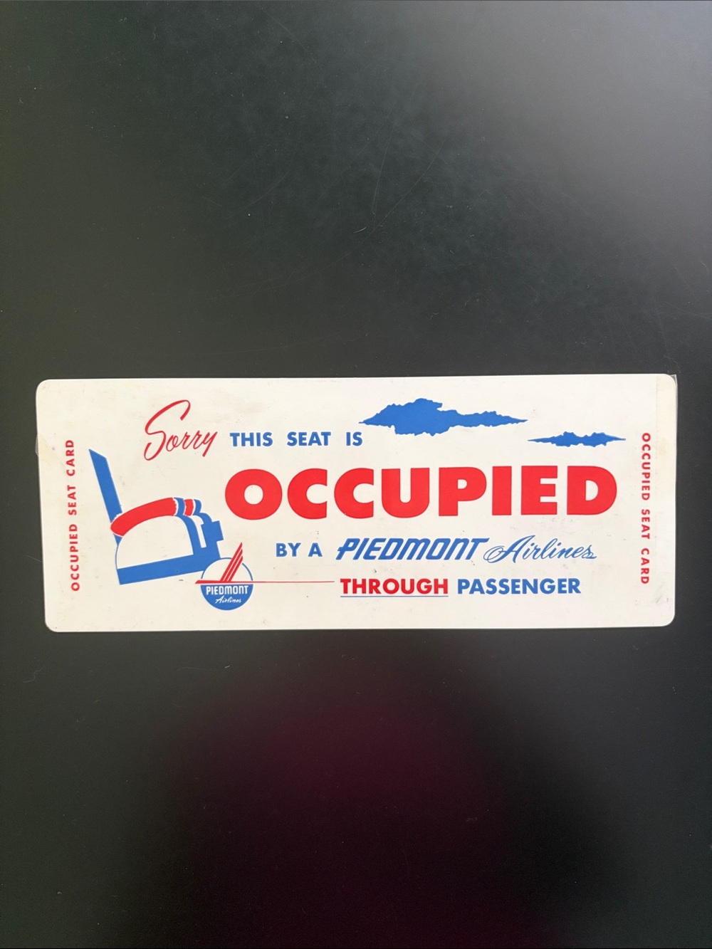 Vintage 'Occupied' Seat Card - Red, Blue, White Piedmont Airlines